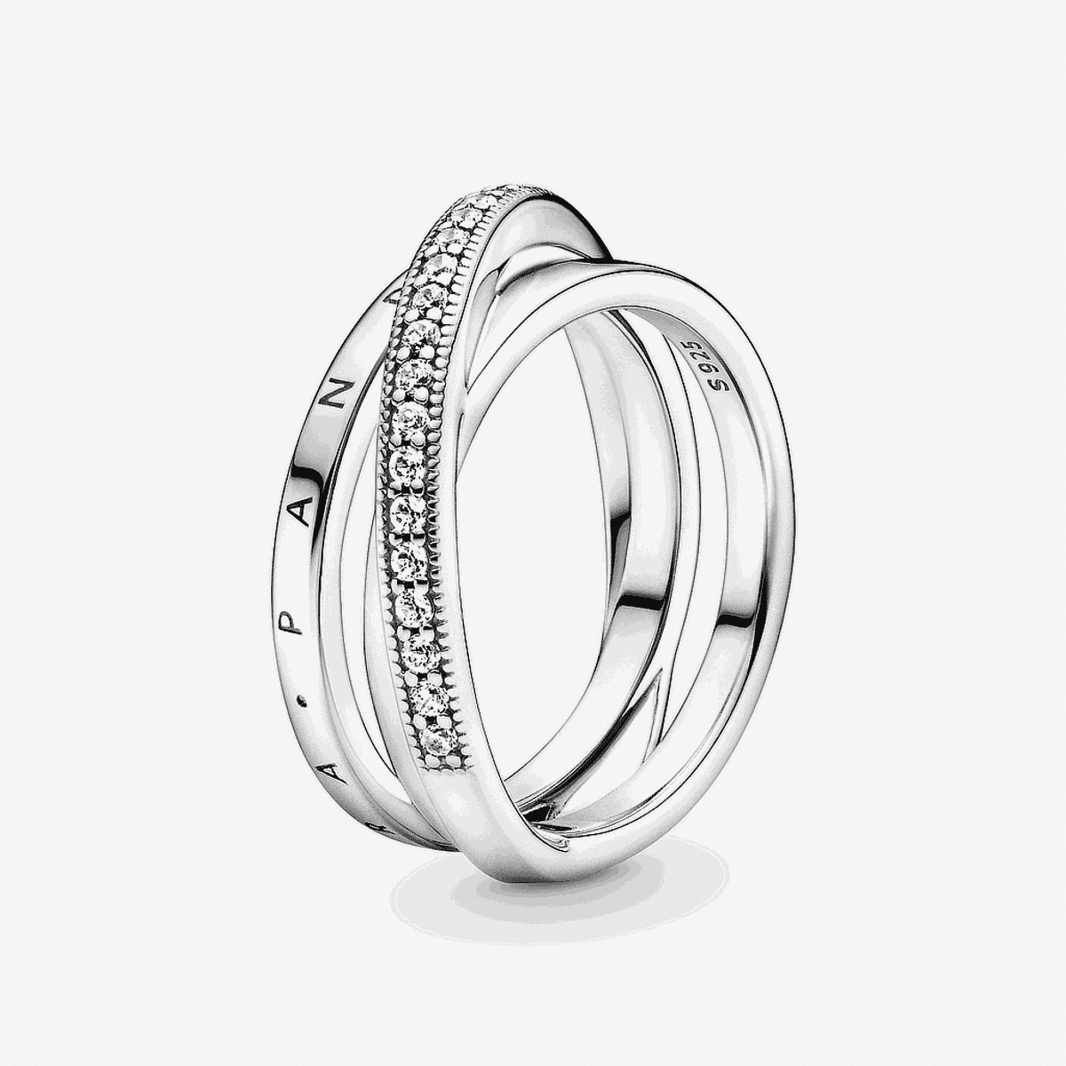 Anillo Pandora Cruzado Triple Banda en Pavé de plata con circonitas - 199057C01
